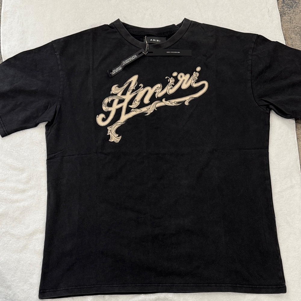 AMIRI Black and Cream Logo T-Shirt